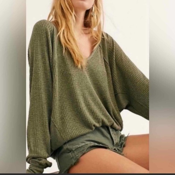 Free People Santa Clara Thermal Long Sleeve Top Ferngully - Picture 1 of 8